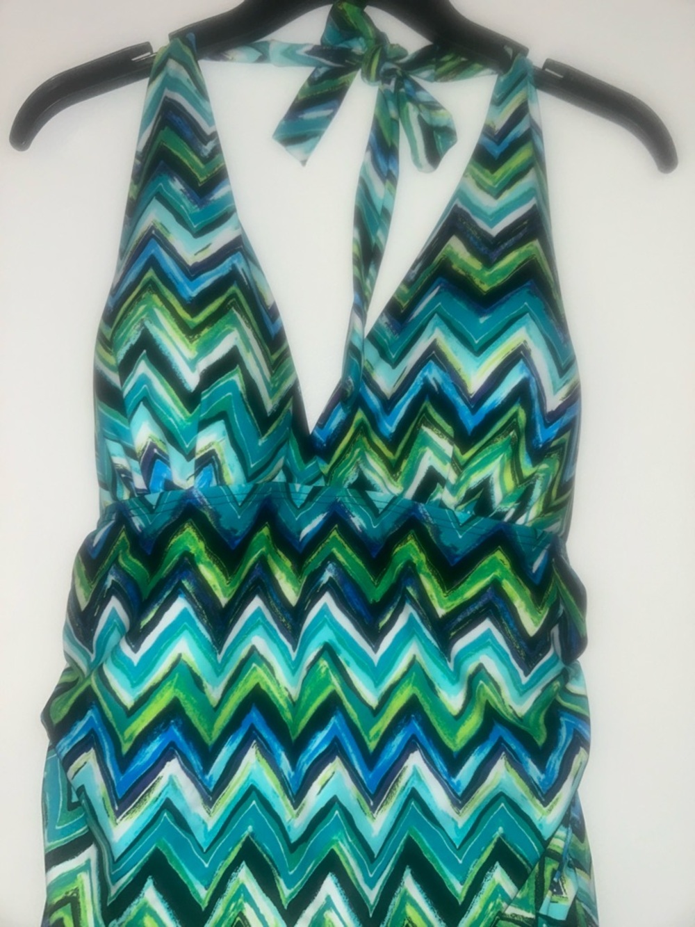 Sea & Sand like new plus Green & Blue Zigzag Halter Swimdress size 16